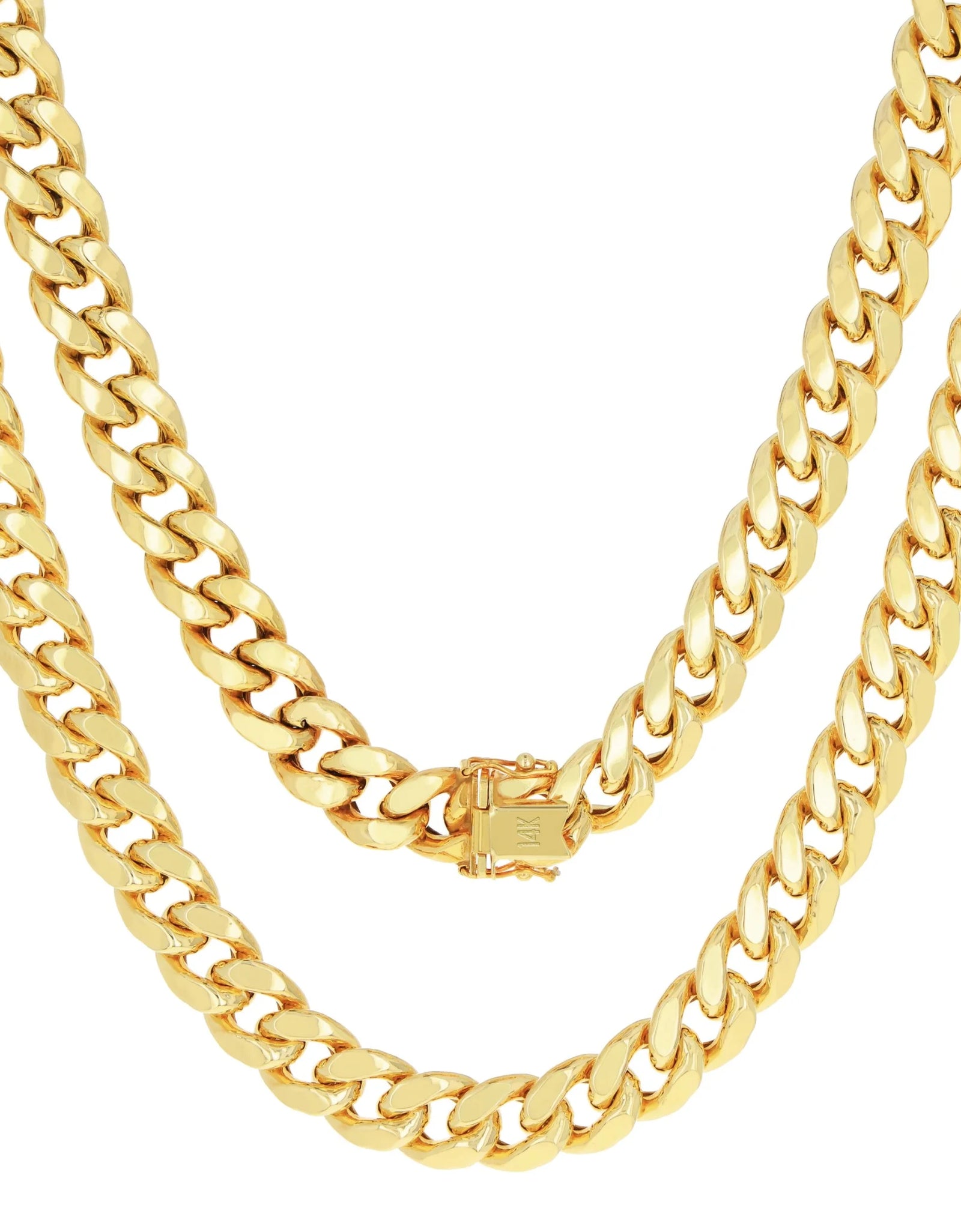 14K Yellow Gold 7.5Mm Miami Cuban Link Chain Necklace, Mens Womens Jewelry Box Clasp 16" - 30"