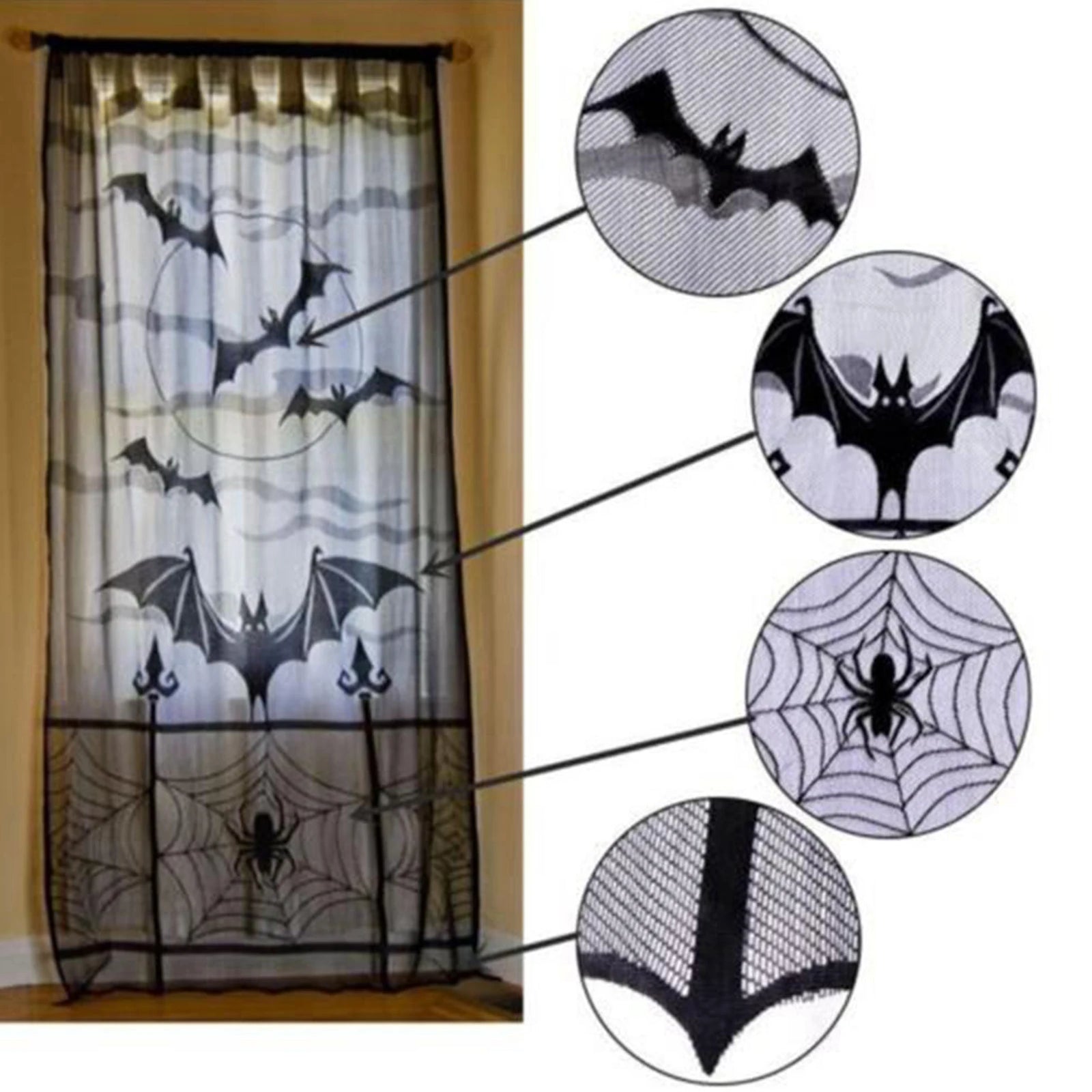 Halloween Decorative Curtains Halloween Window Curtains Black Lace Halloween Lampshade Cloth Decor Halloween Party Decoration