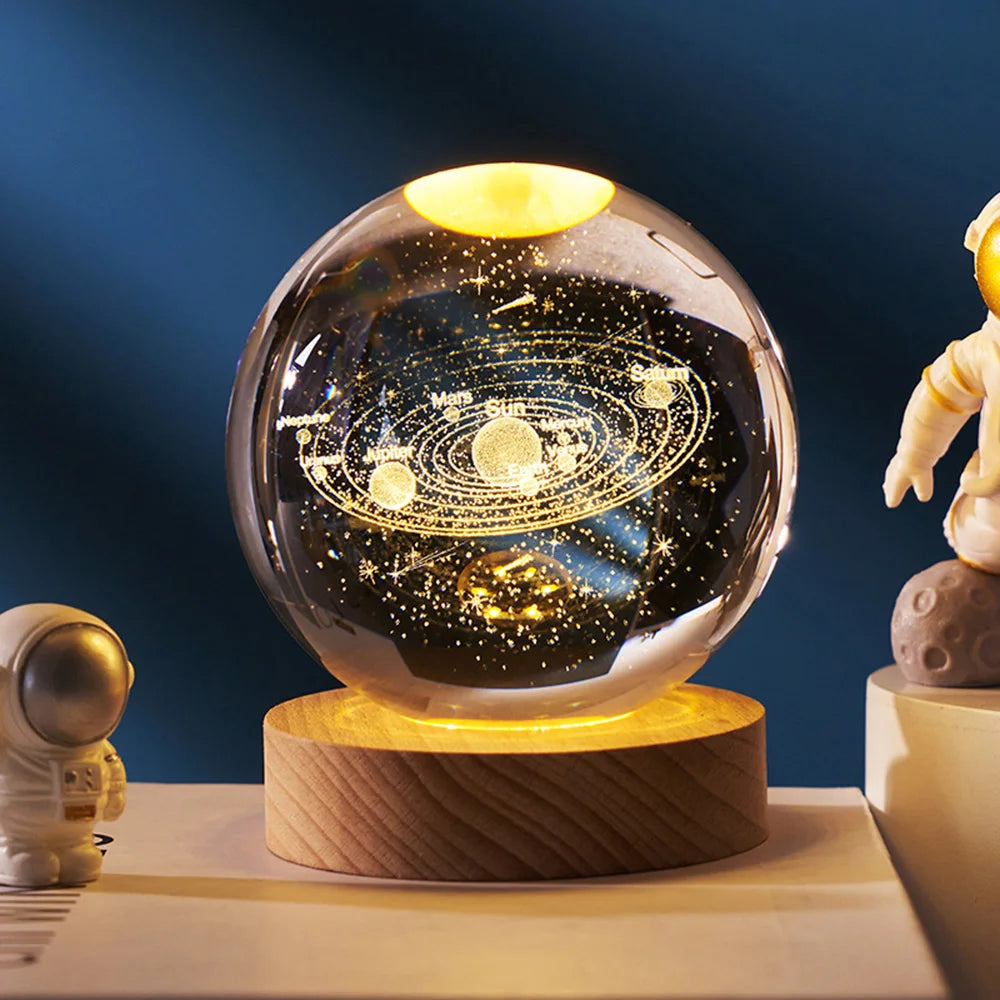 Crystal Ball Night Lights Glowing Planet Galaxy Astronaut 3D Moon Table Lamp USB Atmosphere Lamp Tabletop Decorations Kid Gifts