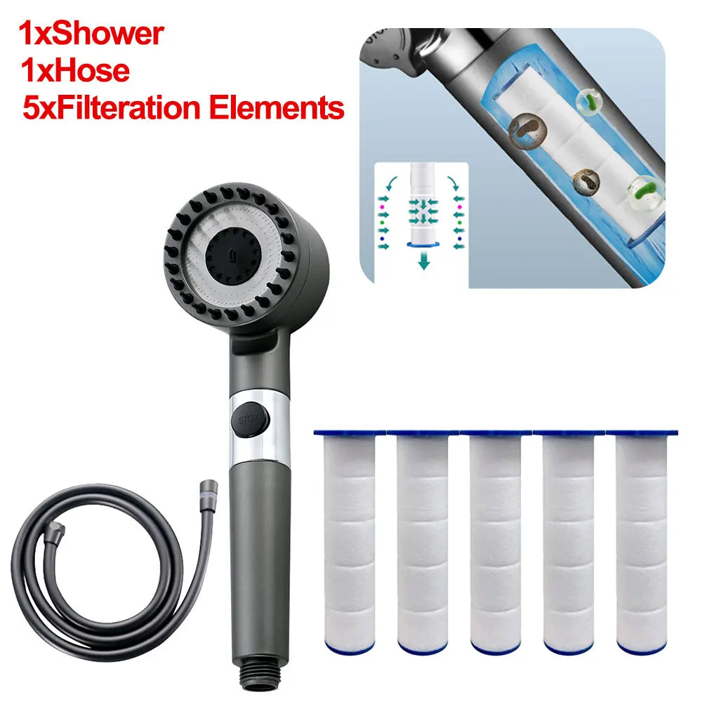 High Pressure Showerhead 4 Modes Water Saving Pressurized Shower Head Massage and Skin Beauty Multifunctional Shower Head