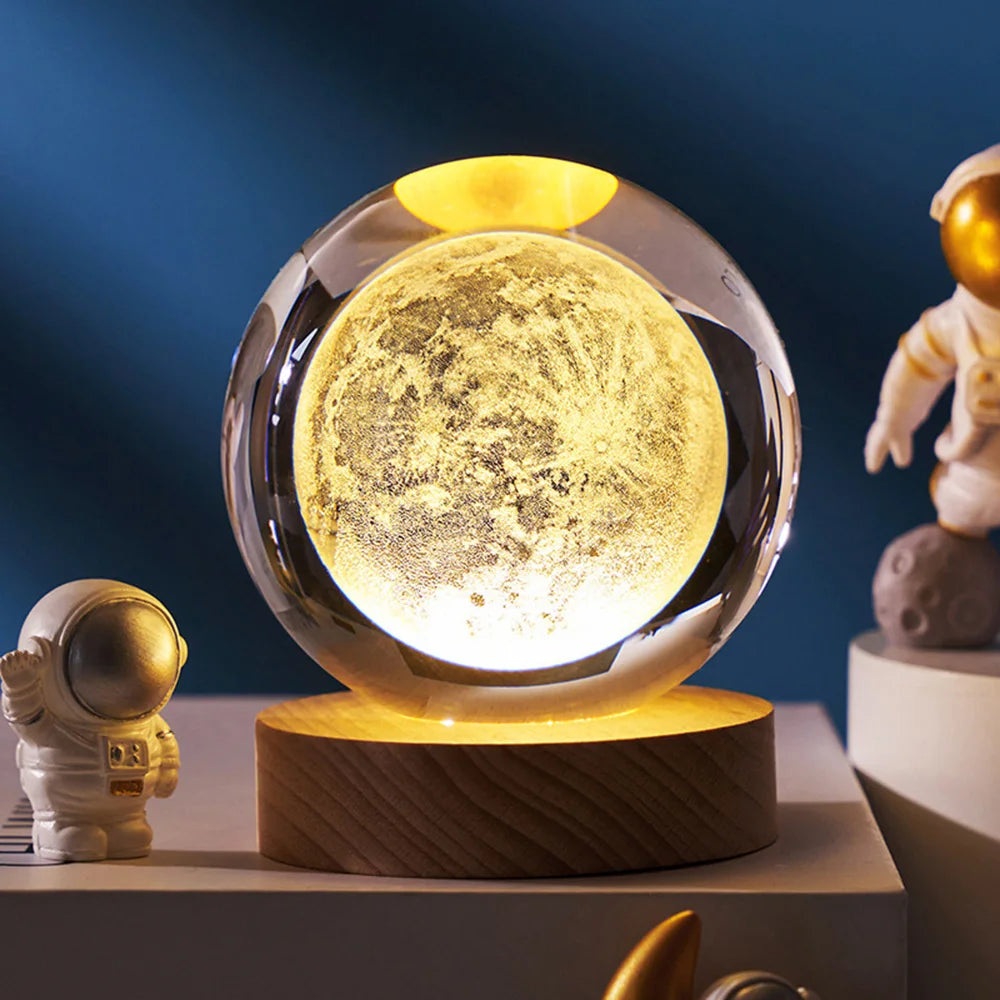 Crystal Ball Night Lights Glowing Planet Galaxy Astronaut 3D Moon Table Lamp USB Atmosphere Lamp Tabletop Decorations Kid Gifts