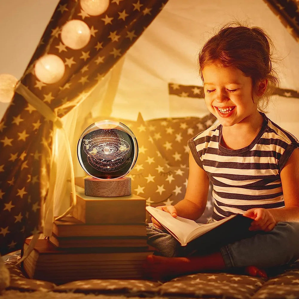 Crystal Ball Night Lights Glowing Planet Galaxy Astronaut 3D Moon Table Lamp USB Atmosphere Lamp Tabletop Decorations Kid Gifts