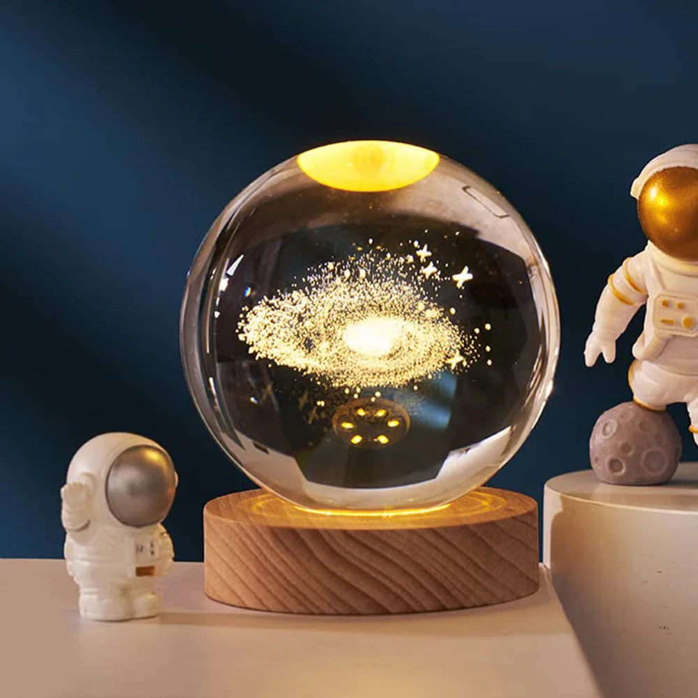 Crystal Ball Night Lights Glowing Planet Galaxy Astronaut 3D Moon Table Lamp USB Atmosphere Lamp Tabletop Decorations Kid Gifts