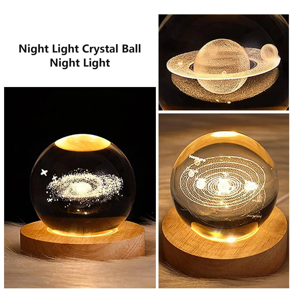 Crystal Ball Night Lights Glowing Planet Galaxy Astronaut 3D Moon Table Lamp USB Atmosphere Lamp Tabletop Decorations Kid Gifts