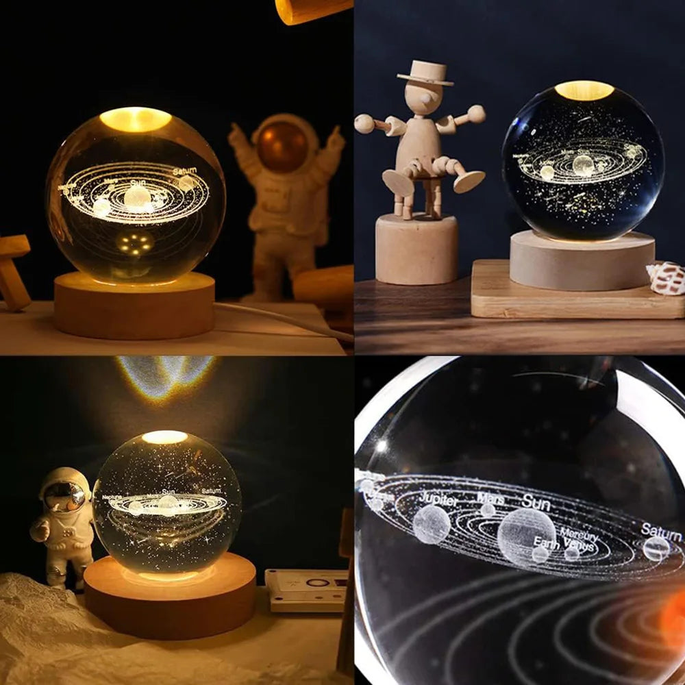 Crystal Ball Night Lights Glowing Planet Galaxy Astronaut 3D Moon Table Lamp USB Atmosphere Lamp Tabletop Decorations Kid Gifts