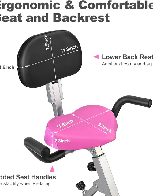 Load image into Gallery viewer, Folding Exercise Bike Portable Upright Adjustable Backrest Cycling Recumbent Stationary Bike Slim Indoor Workout Fitness Cardio Foldable Exercise Bicycle Machine with Pulse Sensor LCD Monitor
