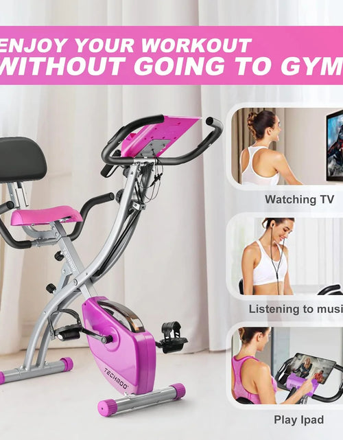 Load image into Gallery viewer, Folding Exercise Bike Portable Upright Adjustable Backrest Cycling Recumbent Stationary Bike Slim Indoor Workout Fitness Cardio Foldable Exercise Bicycle Machine with Pulse Sensor LCD Monitor
