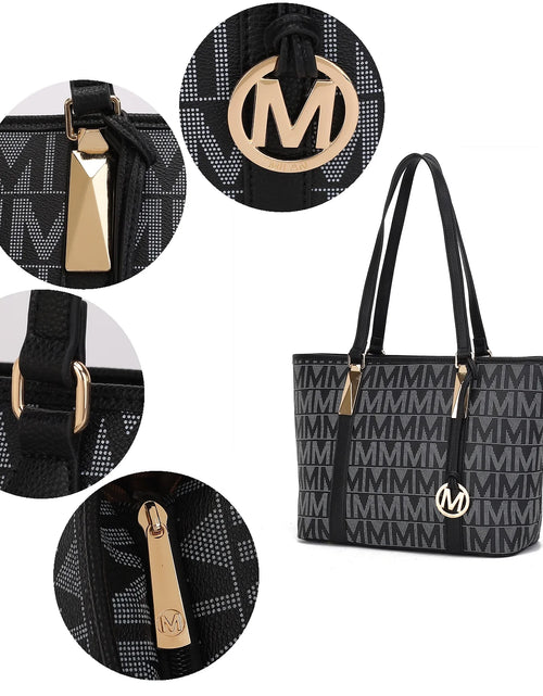 Load image into Gallery viewer, Vegan Leather Women&#39;S Tote Bag, Small Tote Handbag, Pouch Purse &amp; Wristlet Wallet Bag 4 Pcs Set by Mia K - Navy
