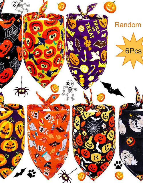 Load image into Gallery viewer, Dog Bandanas for Halloween,6Pcs Pet Triangle Bibs Scarf Autumn Cute Dog Bandanas Pumpkin Bat Spider Pet Scarf Accessories for Small Dogs Cats Pets(Random Color)
