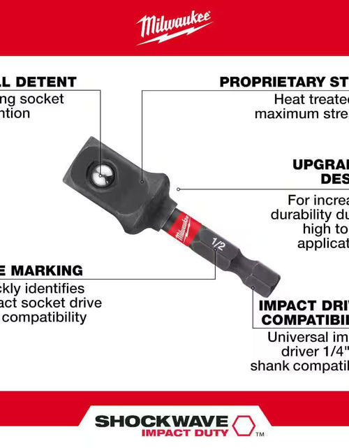 Load image into Gallery viewer, SHOCKWAVE Impact Duty 1/2 In. Alloy Alloy Steel Square Socket Adapter Bit
