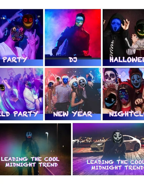 Load image into Gallery viewer, Led Mask with Bluetooth Programmable App,Shining Led Light up Face Mask for Adult Kid Halloween Masquerade Party
