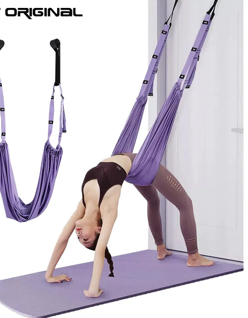 Load image into Gallery viewer, Aerial Yoga Strap Pull Rope Woman Hammock Stretch Leg Splits Trainer Female Gym Belt Aerial Hammock Swing Stretching Inversion
