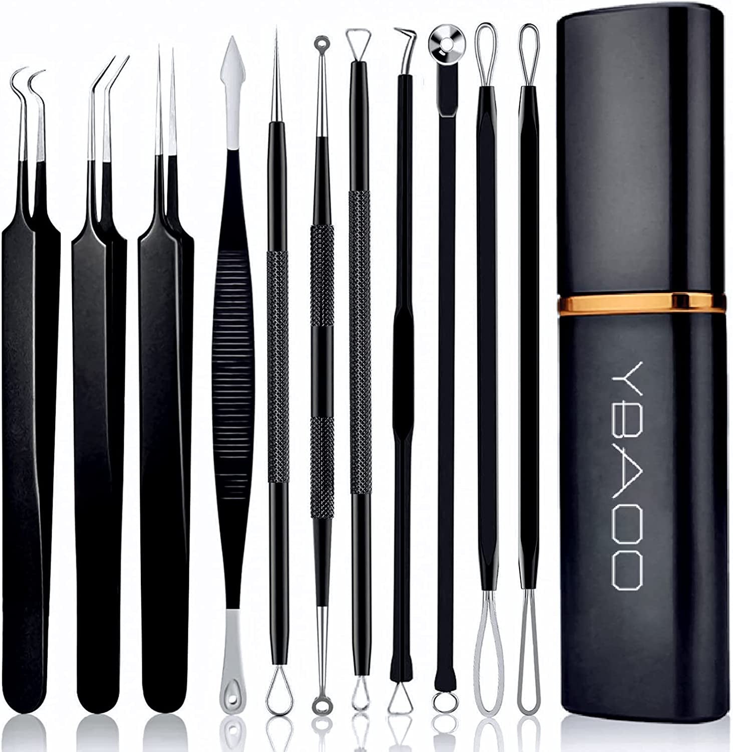 Pimple Popper Tool Kit 11 Pcs,  Blackhead Remover Pimple Extractor Tools with Metal Case for Quick and Easy Removal of Blackheads,Pimples,Whiteheads,Zit Popper,Forehead,Facial and Nose (Black)