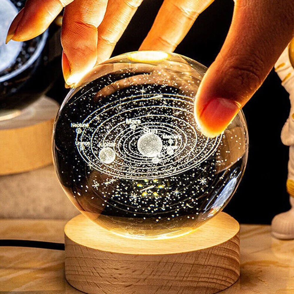 Crystal Ball Night Lights Glowing Planet Galaxy Astronaut 3D Moon Table Lamp USB Atmosphere Lamp Tabletop Decorations Kid Gifts