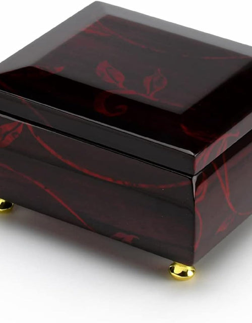 Load image into Gallery viewer, Stunning Burgundy Beveled Top Music Jewelry Box with Artistic Floral Motif- Many Songs to Choose
